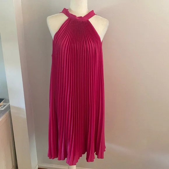 Banana Republic NWT raspberry pleated dress - Picture 2 of 11